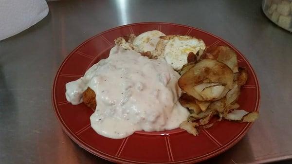 Saturday Morning 8am to Noon: Chicken Fried Steak with Eggs and Country Fried Potatoes.