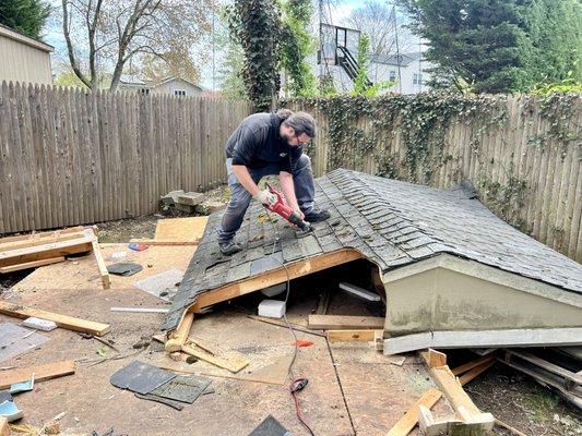 Tim cuts his way through this shed demo in Dix Hills.