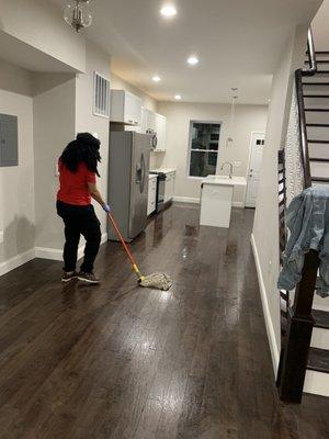 Our staff cleaning the dining area