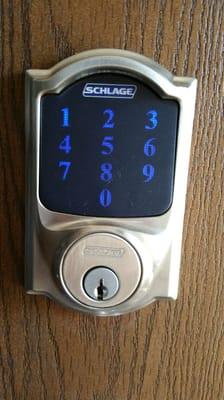 Schlage electronic keypad keyless entry deadbolt with auto locking feature.