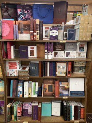 Wide selection of Bibles, many translations including NABRE, NIV, KJV, NRSV, RSV, ESV