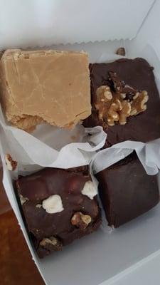 Peanut butter fudge, dark chocolate fudge, rocky road fudge and chocolate walnut fudge about $12 for everything