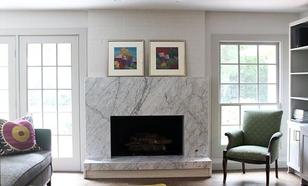 Carrara Marble wrapped fireplace