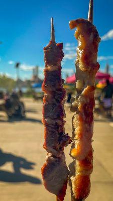 Lamb skewer + Chicken skewer, $6 total