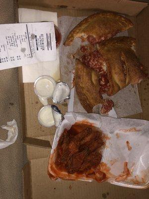 Undercooked Meat Calzone  over cooked wings