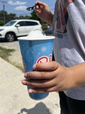 Regular size 1/2 pina colada, 1/2 pink lemonade-- flavors were good individually, but not in the same cup- note to self for next time