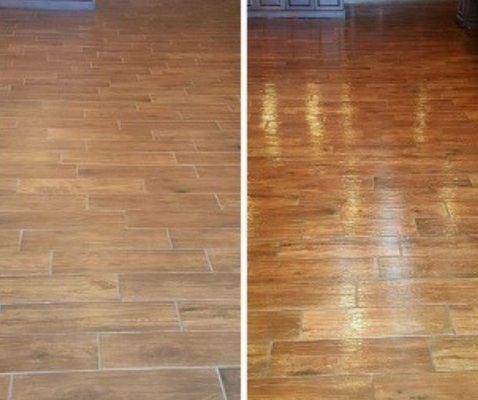 Before and After floor coating on laminate.