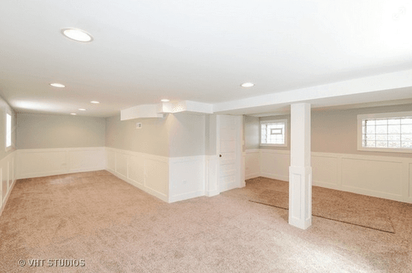 Fully refinished basement with paneling added