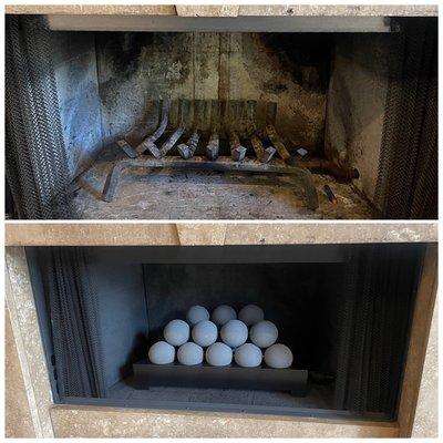 Repaired firebox and new gas fireballs