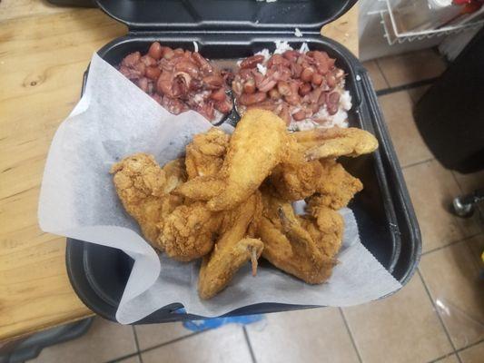 Wings with red beans and rice