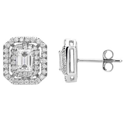 1.00tcw Emerald cut diamonds and pave halo