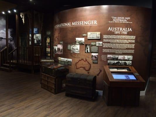 Interactive display featuring EGW's Australia trip and the travel journal she received for her journey home.