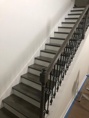 Beautiful Antique Gray Finish applied to these wooden stairs