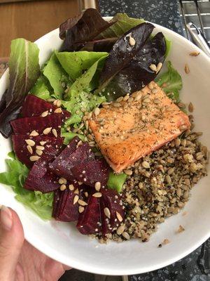 Healthy recipes like this Salmon Grain Bowl help get clients on the right track with proper nutrition that fits into a busy lifestyle.