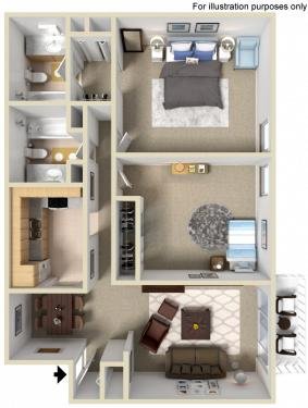 2 Bedroom 2 Bath (w/d hookup) Floor Layout - approximately 1066 sq ft