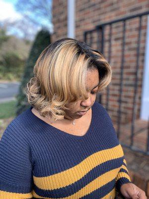 Blonde highlights and silk press