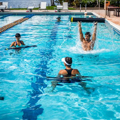 Outdoor pool group fitness