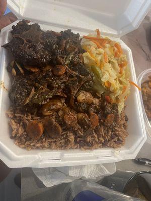 Oxtail and rice and peas