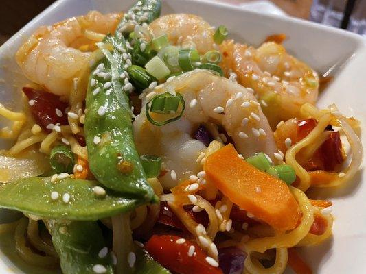 Steakhouse Noodle bowl: shrimp and Mongolian style sauce.