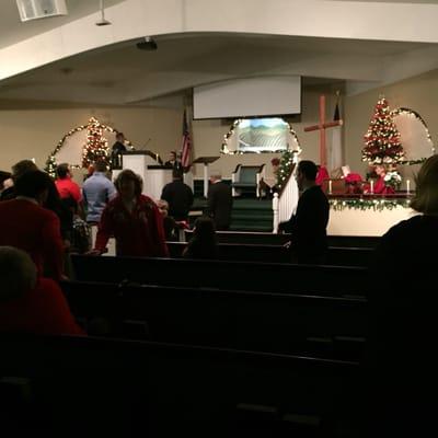 The church on a Wednesday night Christmas service.