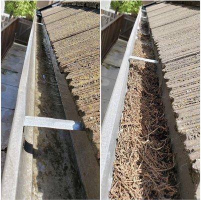 Gutter clean before and after.