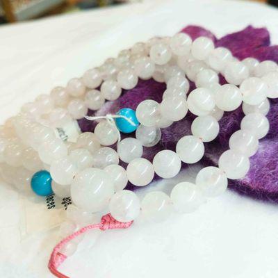 Light color rose quartz Tibetan chanting mala 108 beads