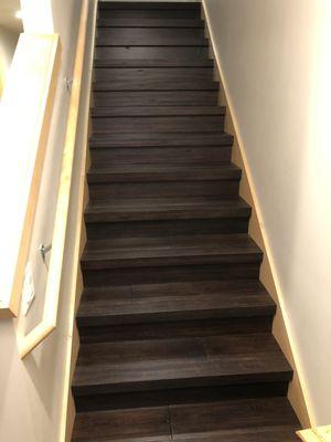 Custom Stair Treads: Black Walnut hand scraped bamboo