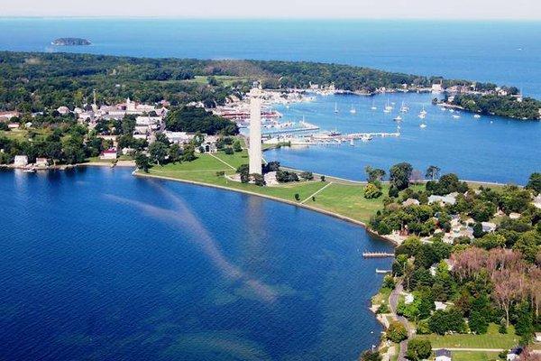 Put-in-Bay Aerial View of the Perry Monument and marina.