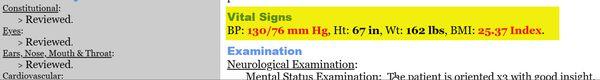 Not my vitals. You really should visit your patient portal and make sure its all about you and not another patient