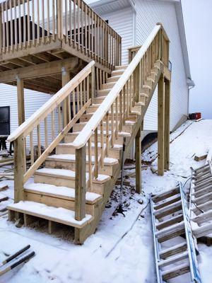 This is a staircase built for a second story deck.