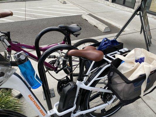 Bike rack close by at Starbucks.