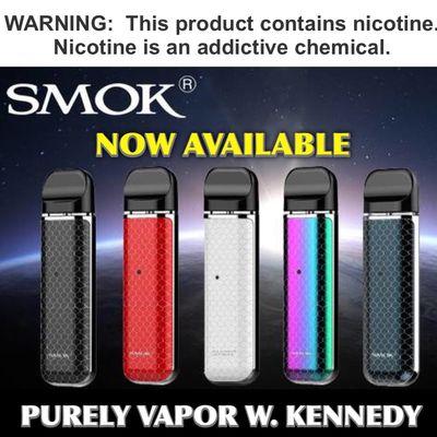 NOVO Ultra Portable Pod Kit By Smok.  Features 450 mah rechargeable battery and 2ml refillable pods.