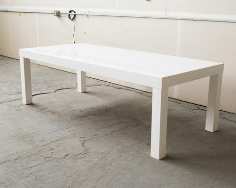 8' high gloss white reception tables