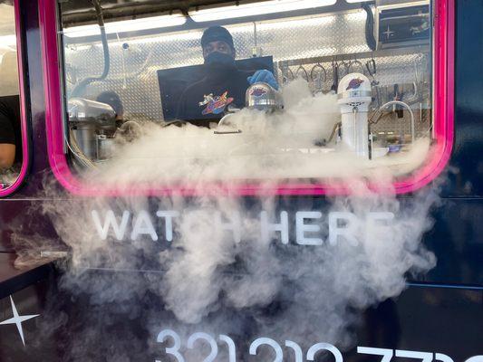 Ice cream being made