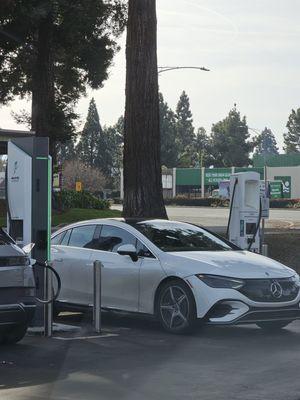 Shows on right the CCS/CHAdeMO charger, on left is one of two 350CCS charger. Not in photo is a Type 2charger on left