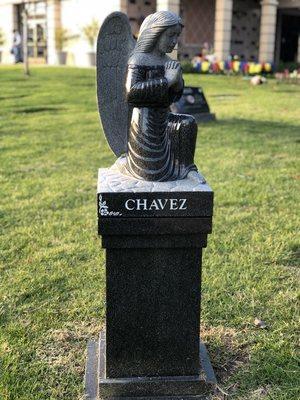 Hand Carved Angel Cremation Pedestal, Bellevue Memorial Park. Ontario, CA