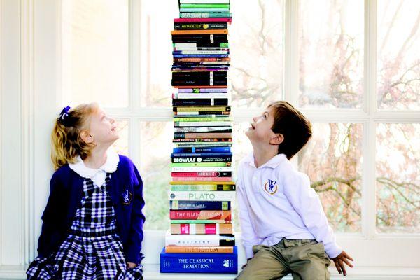 Students at Westminster will have read ALL of the books in this stack by the time they graduate.