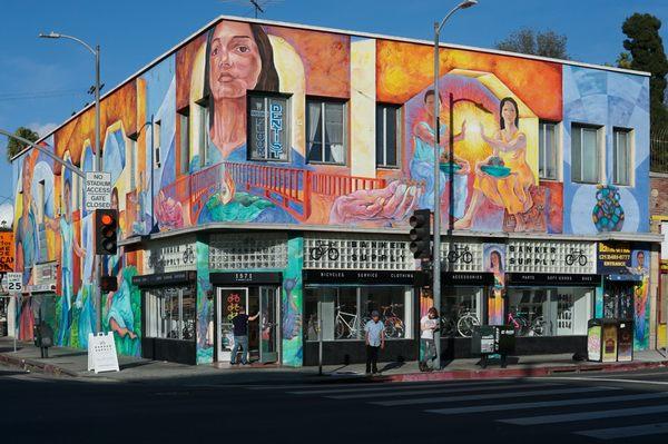 The iconic Echo Park mural, where the new Banker Supply Los Angeles cycling lifestyle store is now located.