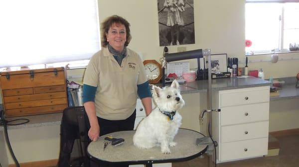 Marilyn grooming a dog!