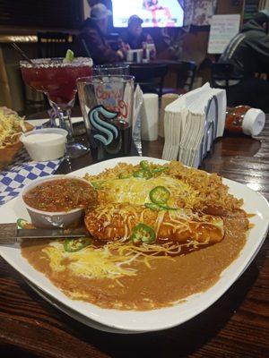 Brisket Enchiladas Rice and Beans