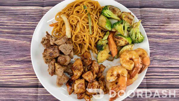 Pick 3 combo (steak chicken shrimp) SUB noodles