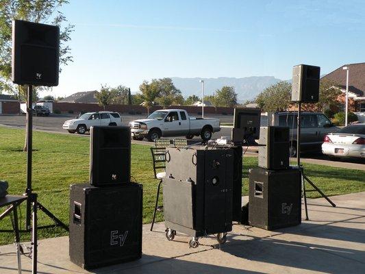 A typical setup for weddings, company and private events, party's, sound reinforcement.