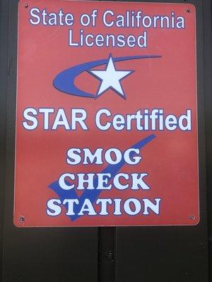 Star certified smog check station.