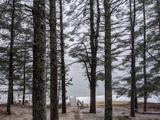 Snowfall on the lake