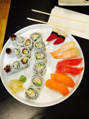 OCEAN 23 PIECE PARTY TRAY: eel roll, shrimp roll, giant California roll, spicy roll, shrimp|tuna|salmon|surf clam nigiri