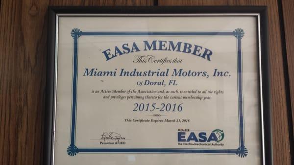 You'll be happy to know that Miami Industrial Motors is an active member of the Electrical Apparatus Service Association.