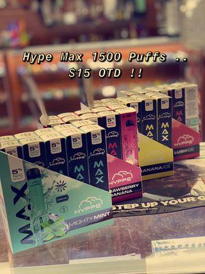 Hype max 1500 puff. We have biggest selection of disposables and salt nic.