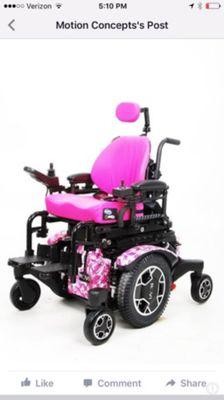 Our Hot Pink Camouflage HydroGraphic package Applied here to a ROVI Mobility PowerWheelchair