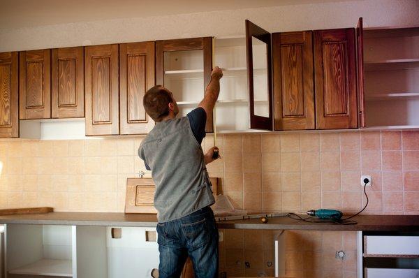 We refurbish cabinets. The result are cabinets that look brand new.