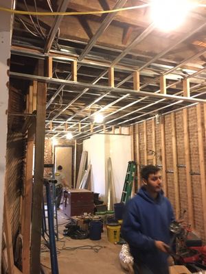 Framing interior wall and ceiling.